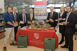 Dafydd Roberts, research technician, Biocomposites Centre, Derek Davies, Adare; Quentin Clark, Waitrose; Nick Laflin, Chief Technician, Biocomposites Centre; Professor John G. Hughes, Dr Adam Charlton, BioComposites Centre.