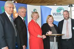 Prof Richard Davies, Vice-Chancellor Swansea University, Prof John G Hughes, Vice-Chancellor Bangor University, Prof April McMahon Vice-Chancellor Aberystwyth University, Edwina Hart, Prof Jamie Newbold, Director WISE Network