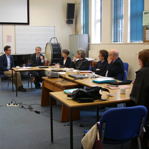 Medieval Music Theory in Context workshop, July 2012: L-R: Dr. Christian Leitmeir; Michael Bernhard; Elzbieta Witkowska-Zaremba; Charles Burnett; Andrew Hicks; Calvin Bower; Elina Hamilton; Gabriela Currie.