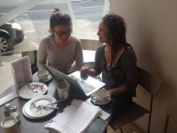 Yang Xi and Sophie work on the six month report for the British Council funding whilst enjoying tea and cake in an Edinburgh Café. 