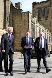 Ambassador Barzun as greeted by University Vice-Chancellor Professor John G Hughes and Lord Dafydd Elis-Thomas, the University's Chancellor.