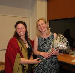  Dr Fay Short (l), Director of Teaching & Learning congratulates Dr Caroline Bowman on her award