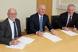 Left-right: Professor Upton, Interim Vice-Chancellor at Wrexham Glyndŵr University; Grŵp Llandrillo Menai CEO Glyn Jones, and Bangor University Vice-Chancellor, Professor John G Hughes.