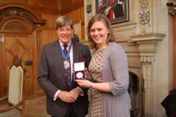 Drapers’ Company Medal awarded to Bangor student: Elina Hamilton pictured with Mr Anthony Walker, The Master.