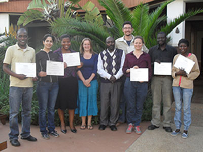 Course participants pictured with their certificates (from l-r: Frank Musa, Ayda Rostami Jalilian, Grace Mutali, Genevieve Lamond, Sileshi Weldesemayat, Nicholas Wightman, Eefke Mollee, Wezzie Chisenga and Chisomo Gunda). Three participants were awarded t