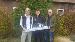 James (left), George (centre) and Alec (right), with the university’s new Haglof DP II computer calliper mensuration system.  Picture © Genevieve Agaba