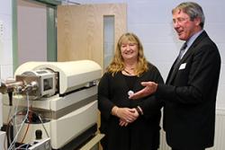 Andy Beggin, Chief Executive of Suprex showed the Minister some of the  facility's high-tech equipment.